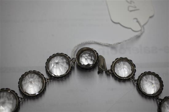 A mid to late 19th century silver and rock crystal drop necklace and pair of matching earrings, 40cm.